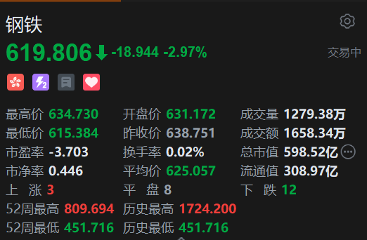 恒生科技指数、国企指数跌幅扩大至3%，钢铁股集体下(📁)挫